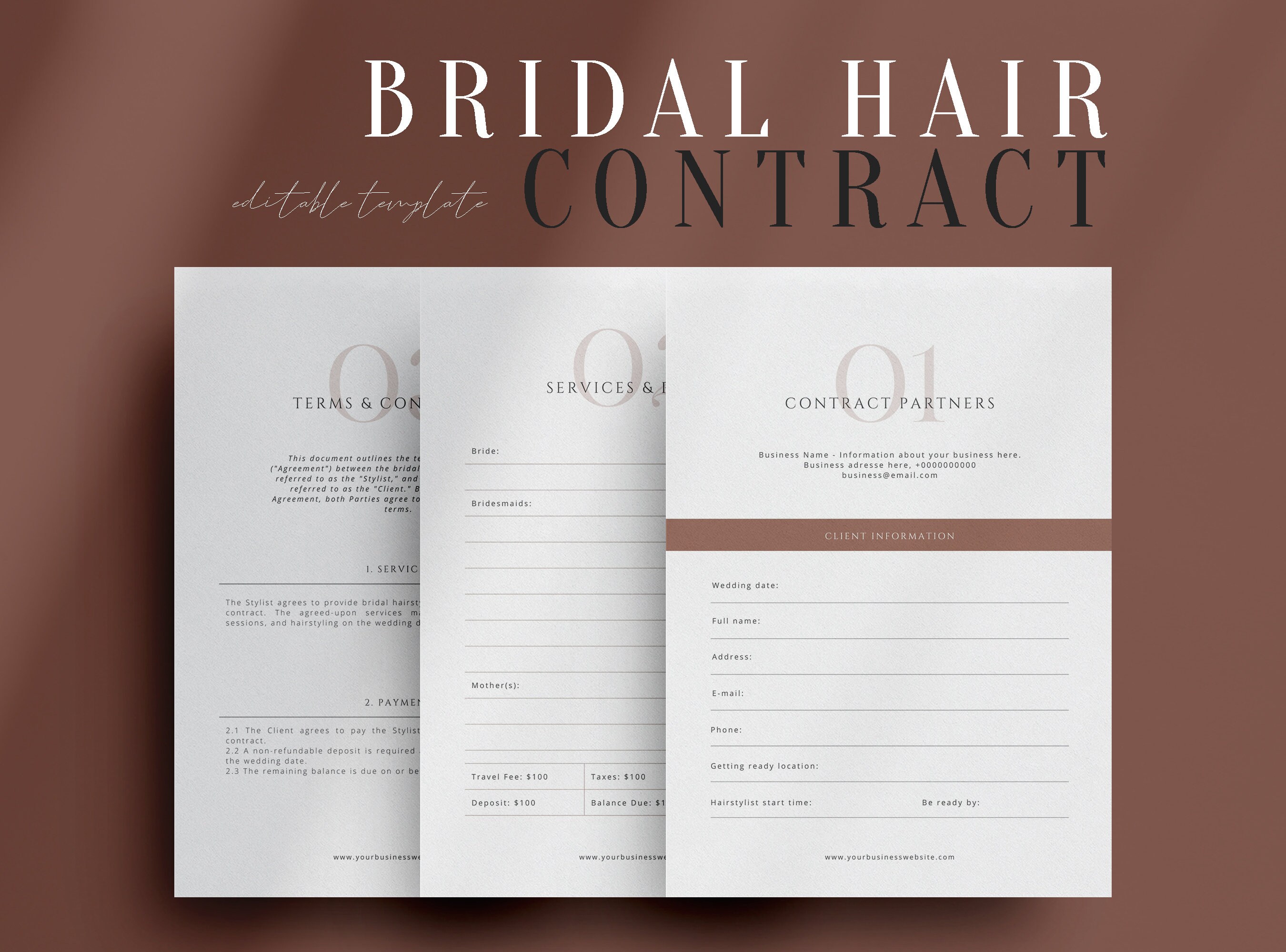 Bridal Hair Contract Template Wedding Bridal Party Salon Services Bridal Hair Contract Template Wedding Bridal Party Salon Services