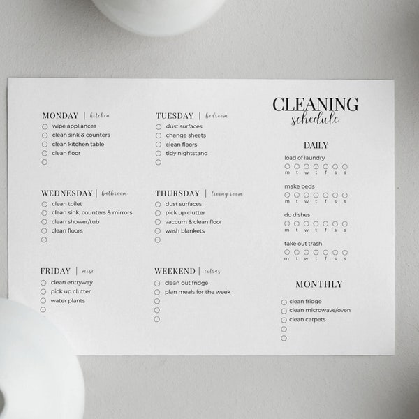 EDITABLE Cleaning Schedule | Size A3, A4, US Letter, 10x8in | Cleaning Checklist | Cleaning Planner | Weekly Cleaning | Daily Cleaning