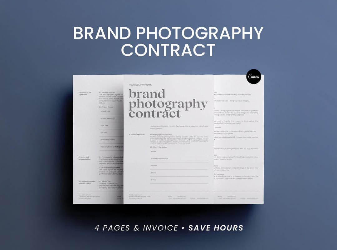 Brand Photography Agreement Template: Canva Contract for Businesses - Etsy