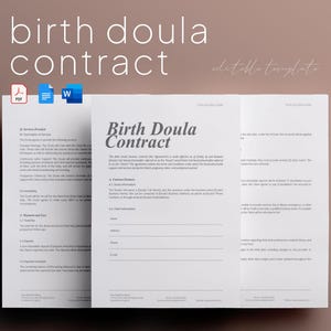 Contrat de naissance Doula, Contrat de services Doula, Contrat d'assistance pour la main-d'oeuvre et l'accouchement, Facture Doula, Carte de visite Doula, Modèles modifiables