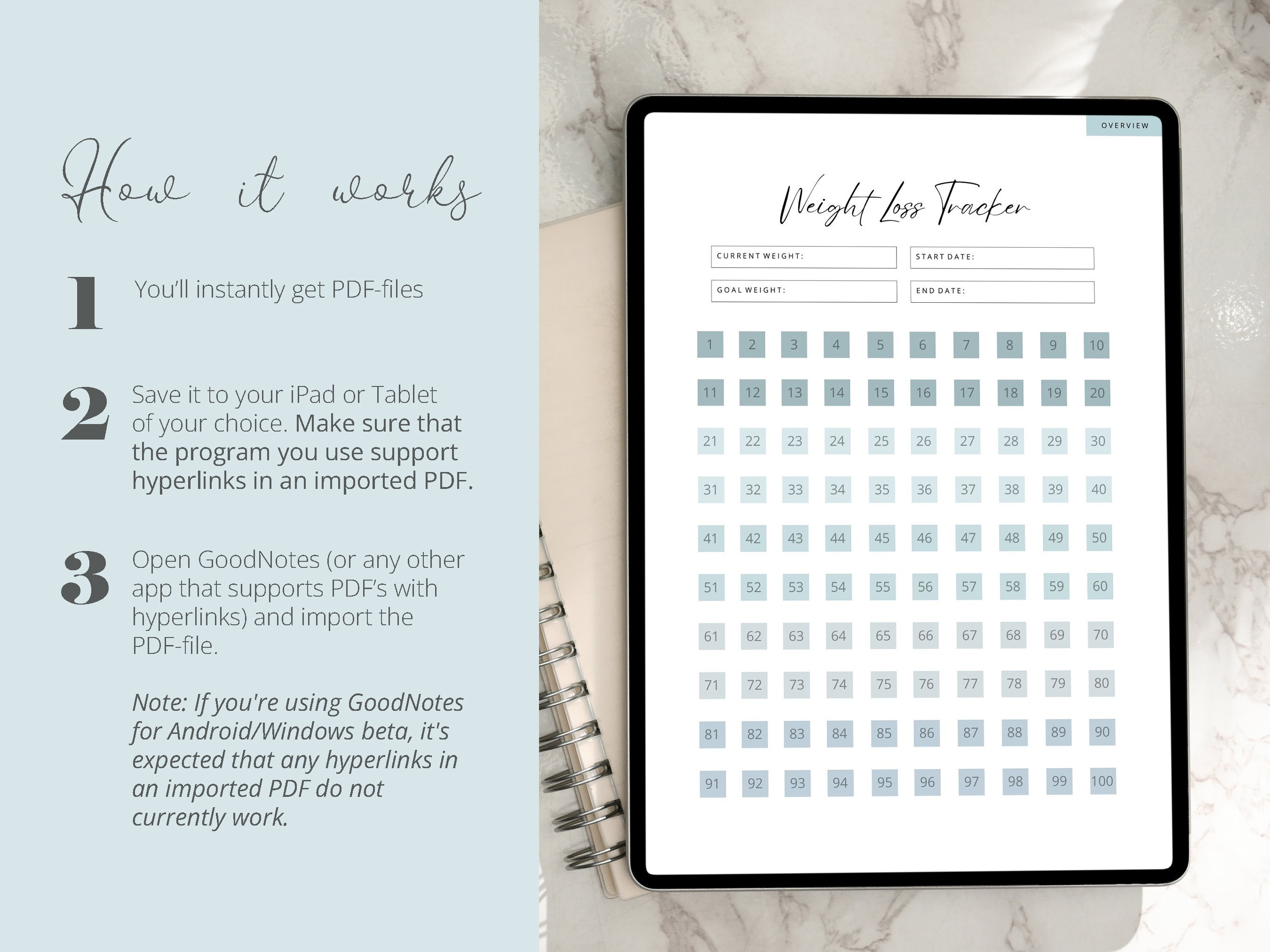 Weight Loss Journal Digital Planner Goodnotes Exercise Etsy