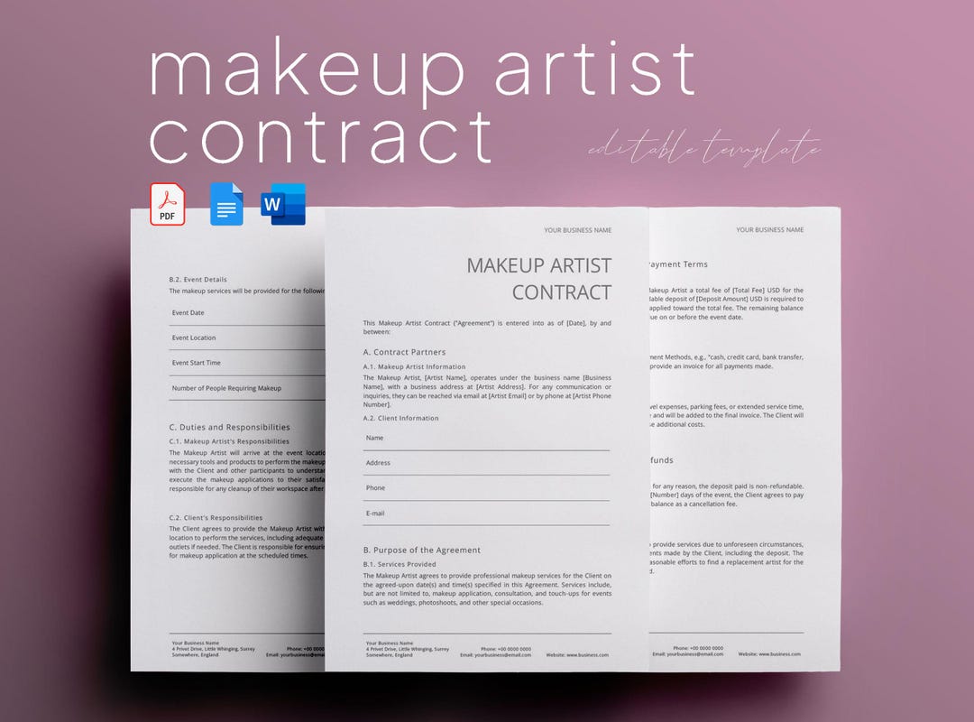 MUA Contract Template, Makeup Artist Contract, Makeup Contract