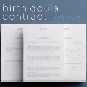 Contrat de naissance Doula, Contrat de services Doula, Contrat d'assistance pour la main-d'oeuvre et l'accouchement, Facture Doula, Carte de visite Doula, Modèles modifiables