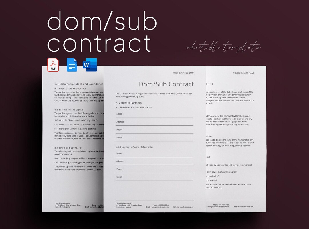 Dom/sub Contract, Dob/sub Agreement, Relationship Contract, MS Word ...