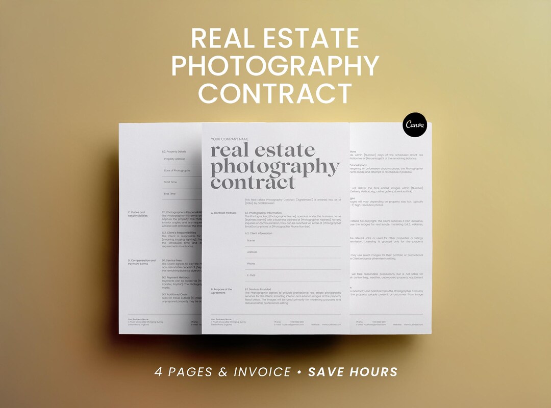 Real Estate Photography Contract Printable Agreement for Property