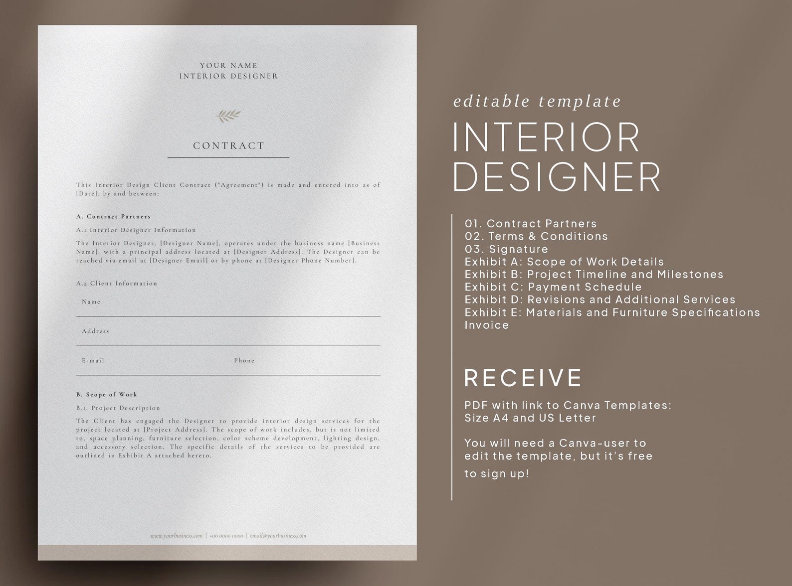 Freelance Interior Design Contract Template: Editable Client Agreement ...