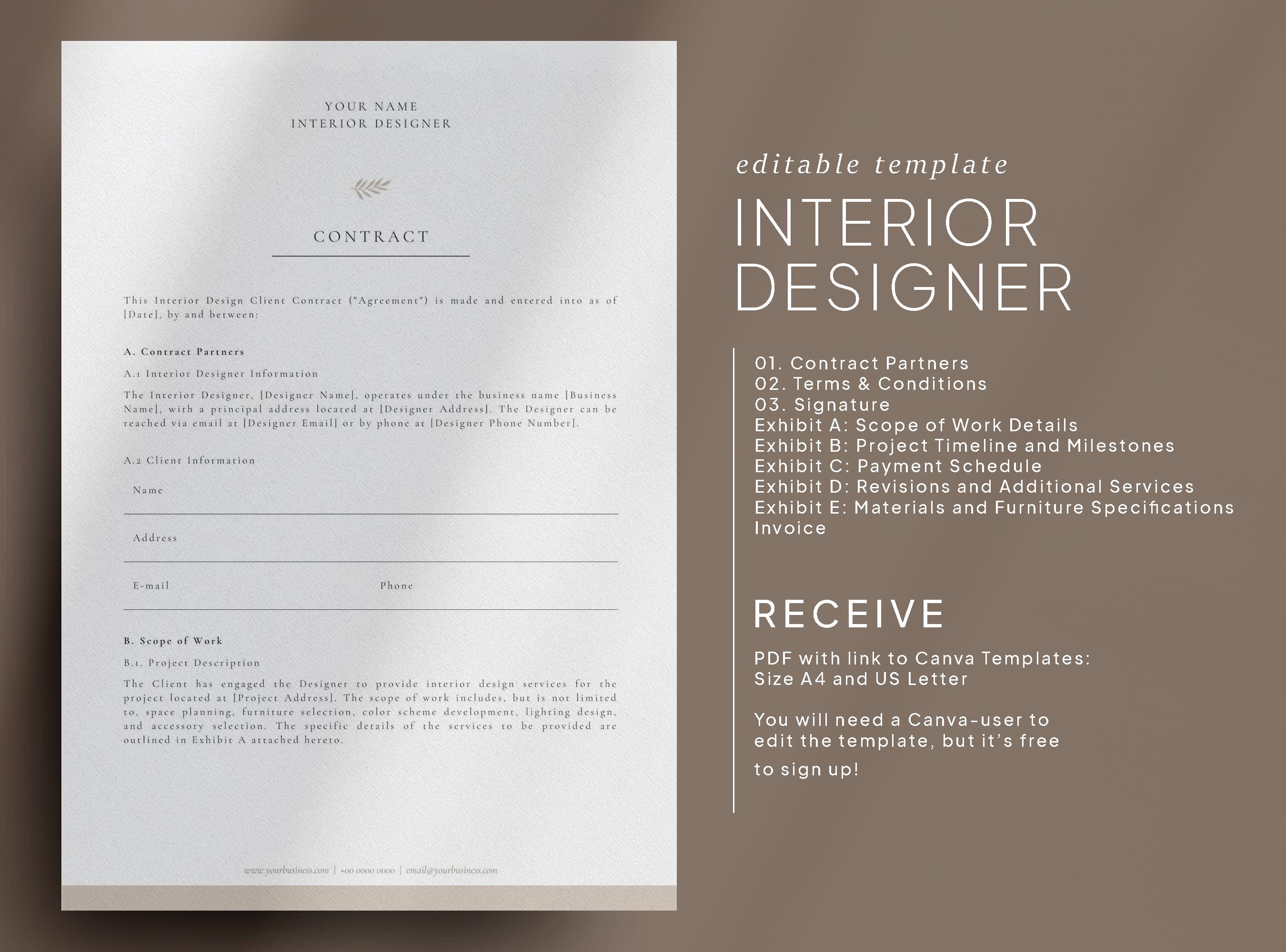 Freelance Interior Design Contract Template: Editable Client Agreement ...