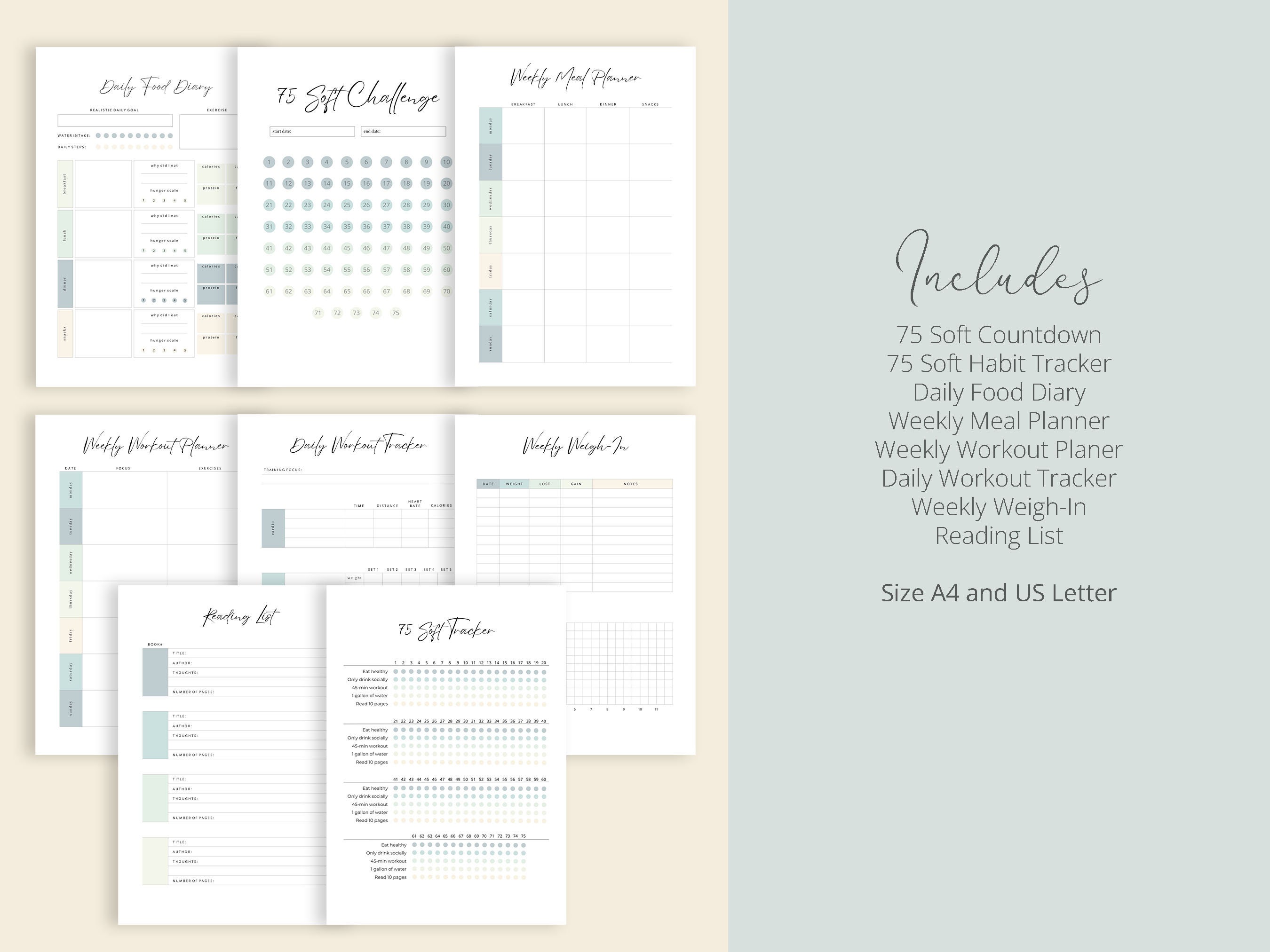 75 Soft Challenge Bundle, 75 Easy Challenge Printable, Self Care ...