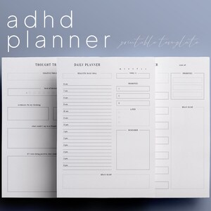 Paquete de planificador para el TDAH, A4, A5, Carta EE. UU., Agenda diaria, Agenda semanal, Seguimiento de pensamientos, Lista de verificación de cuidado personal, Diario de gratitud, Impresión en pdf