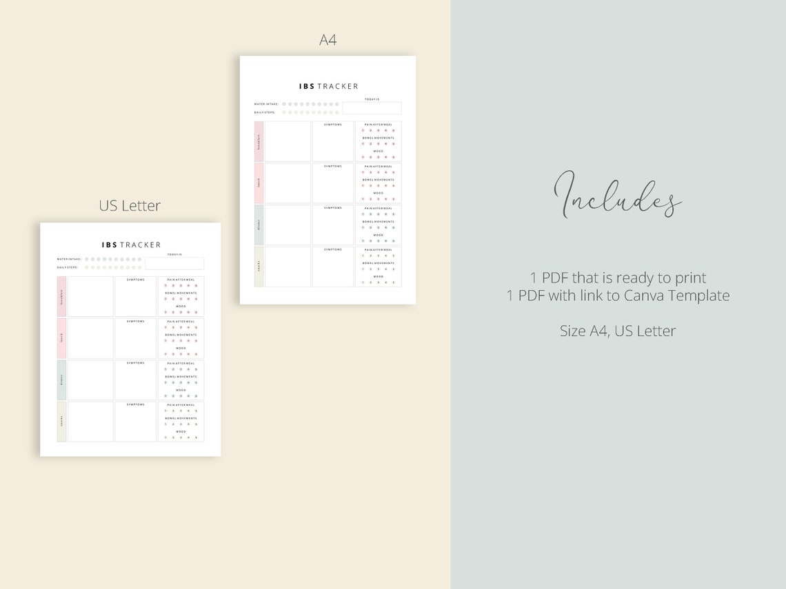 IBS Tracker Printable Size A4, US Letter IBS Symptom Tracker Gut Health ...