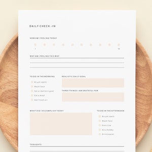 Daily Mental Health Log | Daily Check-in Printable | Self Care Planner Insert | Daily Gratitude | Daily Self Care To do List | Canva Temp