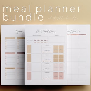 Ensemble modifiable de planificateur de repas, modèle de préparation de repas hebdomadaire, journal alimentaire quotidien, liste de courses, journal de bord de nourriture imprimable, journal de suivi des aliments, nutrition