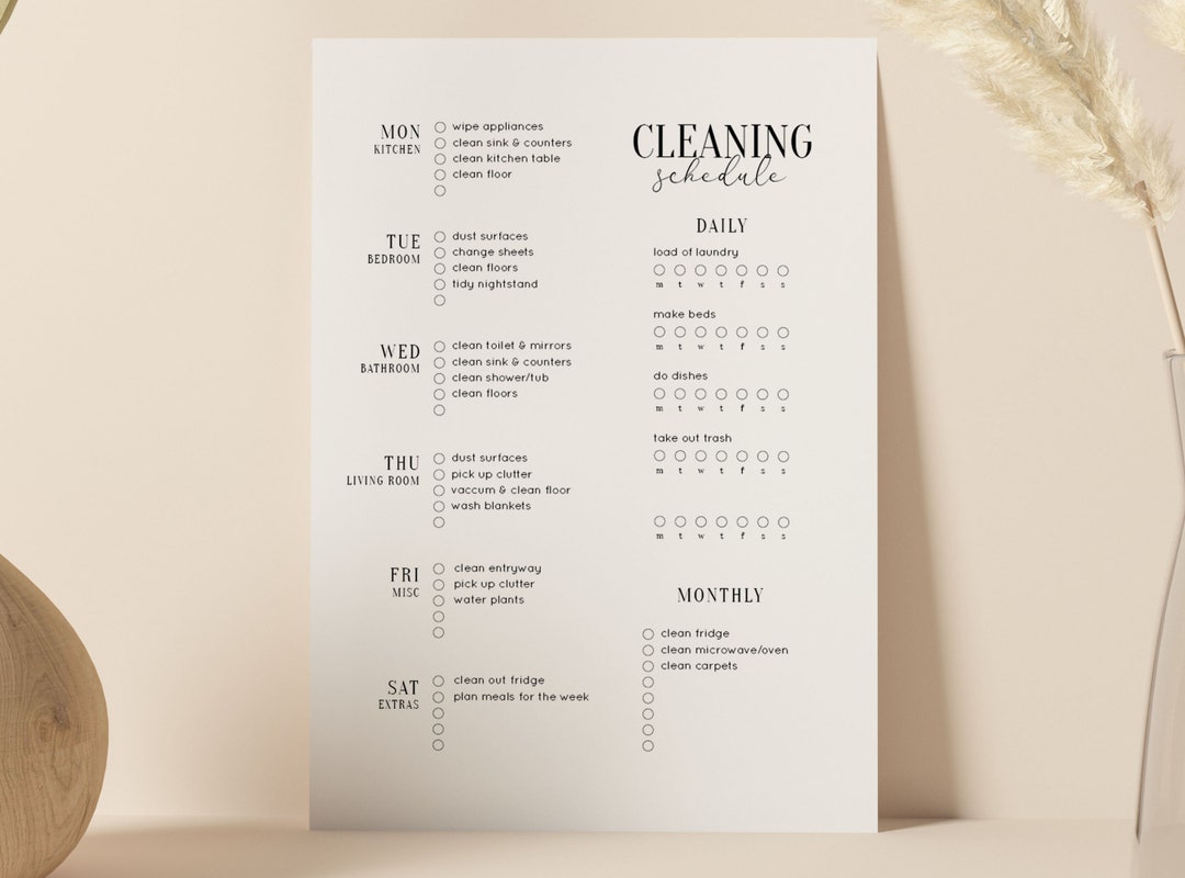 Printable Cleaning Schedule: Checklist & Weekly Home Planner - Etsy