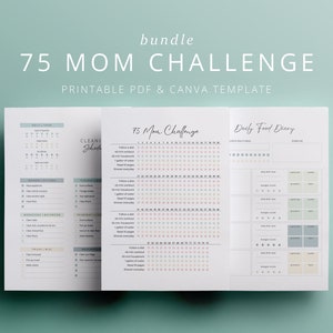 75 Mom Challenge Bundle, 75 Mom Tracker Printable, Editable Canva Template, Self Care Challenge, Weekly Meal Planner, Workout Tracker