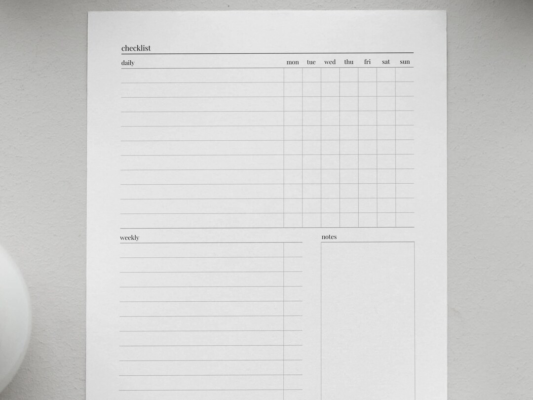 Editable Daily Checklist Printable Size A4, US Letter, A5 Printable ...