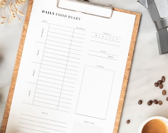 EDITABLE Food Diary Daily & Weekly | Size A4, US Letter | Editable Canva Template | Fitness Journal | Workout Tracker | Health Goals