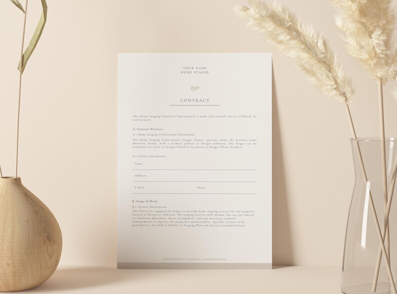 Home Staging Contract Editable Template, Real Estate Home Staging