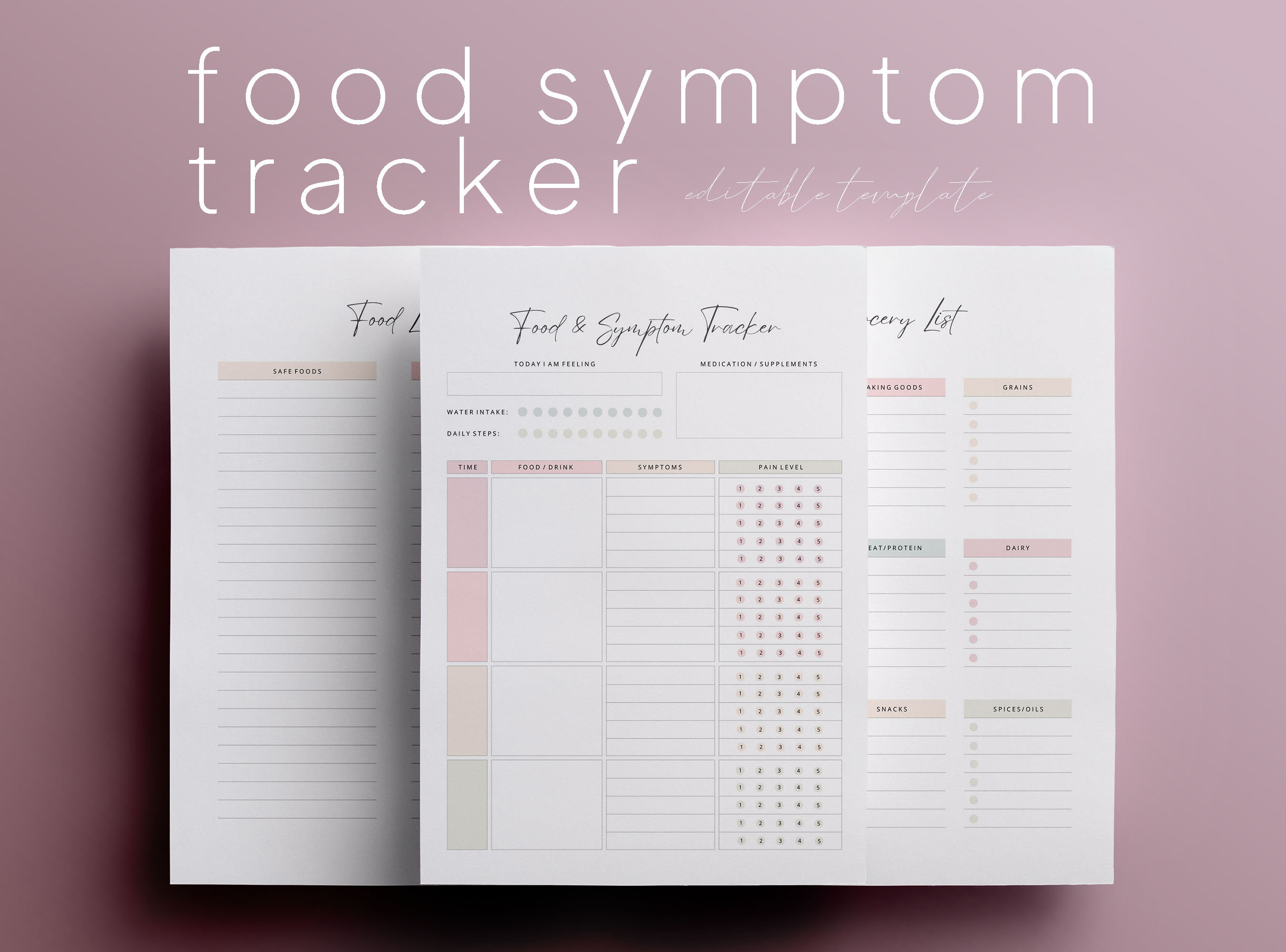 Food & Symptom Tracker Printable, IBS Tracker, Daily Food Diary, My Tummy Hurts Journal, Supplement Log, Bowel Pain Template