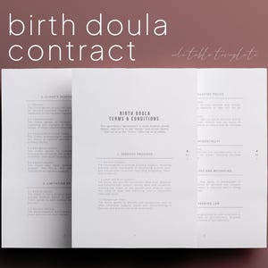 Contrat de naissance Doula, Contrat de services Doula, Contrat d'assistance pour la main-d'oeuvre et l'accouchement, Facture Doula, Carte de visite Doula, Modèles modifiables