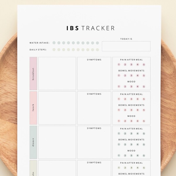 IBS Tracker Printable | Size A4, US Letter | IBS Symptom Tracker | Gut Health Tracker | Printable ibs Journal | Food Diary for ibs | Meals