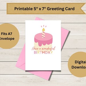 Carte d'anniversaire imprimable, carte d'anniversaire de gâteau, carte de gâteau d'anniversaire, carte d'anniversaire numérique, carte de voeux 5x7