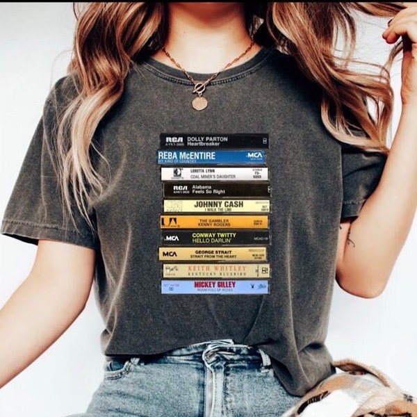 Classic Country Cassettes Stack Tapes, Comfort Colors DTG Printed T-Shirt, Vintage Country Tee, Unisex, Homemade Music Graphic T-Shirt