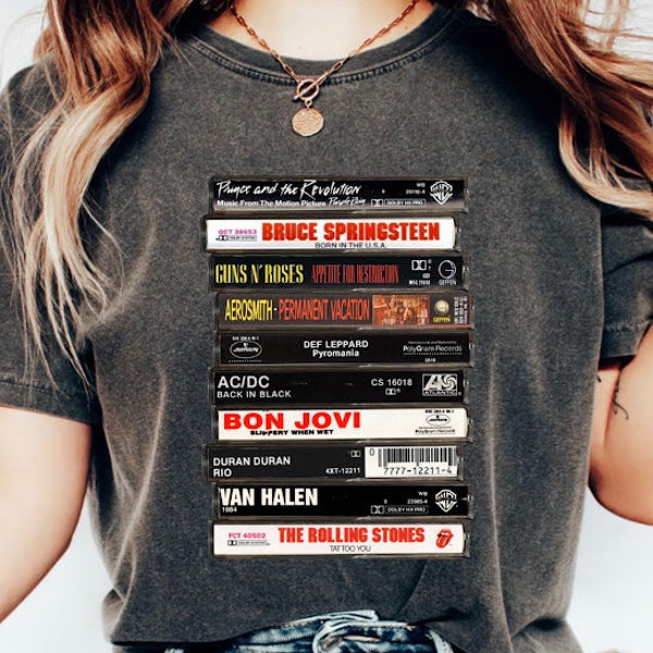 Rock Cassettes Stacked Tapes Comfort Colors Printed T-Shirt, Rock Bands T-Shirt, Unisex tee, Vintage Style, Graphic T-Shirt, Classic Bands