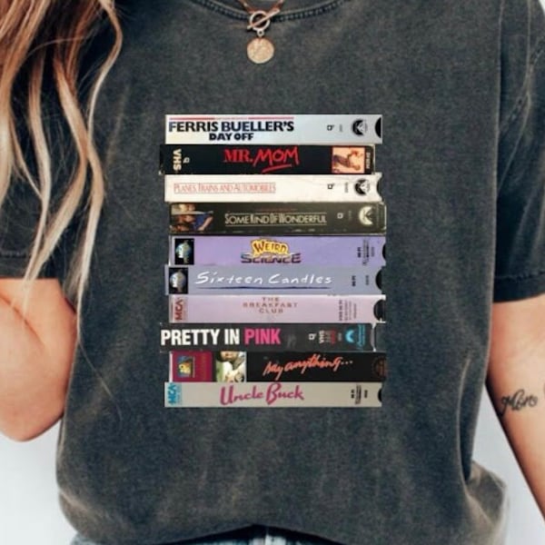 80's VHS Movies Stack Tapes, Comfort Colors DTG Printed T-Shirt, 80's Tee, Unisex Tee, Homemade Video Tape T-Shirt