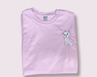 Disney's Marie from Aristocats Embroidered Crewneck T-shirt, Movie, Cats, Animation