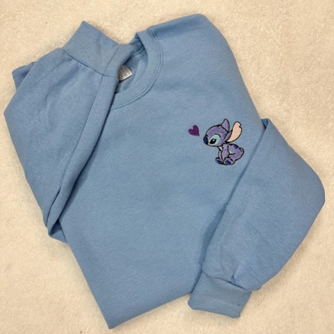 Disney's Lilo and Stitch, Stitch With a Heart Embroidered Crewneck ...