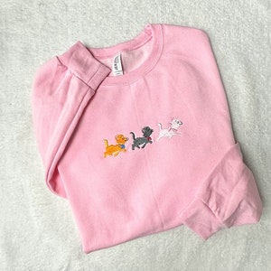 Marie, Berlioz, Toulouse from Aristocats Disney Movie Embroidered Crewneck Sweatshirt