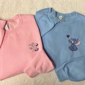 Disney's Lilo and Stitch, Stitch with a Heart or Angel Embroidered Crewneck Sweatshirt, Love, Valentines Day, Sweetheart, Disney Couples