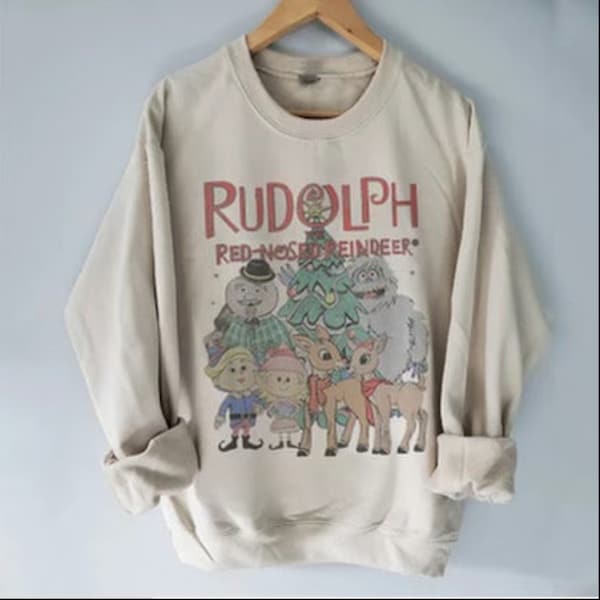 Klassische Weihnachts-TV-Show, Rudolph, Clarice und Charaktere bedrucktes Unisex Rundhals-Sweatshirt, Rentier, Misfit Toys, Urlaubsfilm,