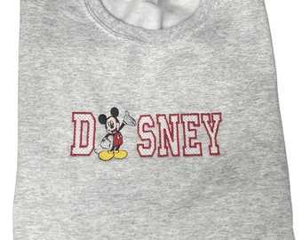 Disney Spell Out with Mickey Mouse Character Embroidered Crewneck Sweatshirt