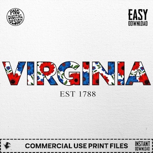Floral Virginia Png, Retro Virginia Png, 4th Of July PNG, 4th Of July Sublimation Design, Virginia Coquette Png, Patriotic Digital download