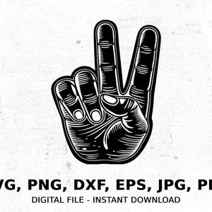 Peace Sign Digital Art, Vector Illustration Svg, Png, Eps, Dxf, Jpg, Cricut Files, Peace Hand Sign Clipart, Hand Gesture Design