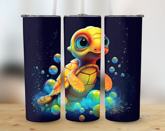 Baby Sea Turtle 20 oz Skinny Tumbler Sublimation Design, Straight And Tapered Tumbler Wrap Design, Instant Digital Download PNG