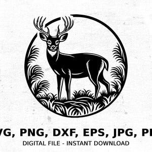 Deer SVG, Hunting Cricut File, Buck Clipart, Antler Silhouette, Digital Download, Svg, Png, Eps, Dxf, Jpg, Cricut files