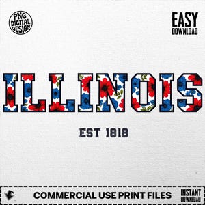 Floral Illinois Png, Retro Illinois Png, 4th Of July PNG, Illinois Sublimation Design, Illinois Coquette Png, Patriotic Png Digital download