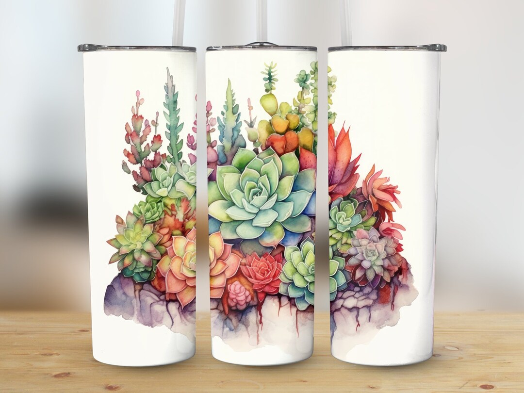 Alcohol Ink Succulent Garden 20 Oz Skinny Tumbler Sublimation Design ...