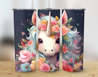 3D Unicorn 20 oz Skinny Tumbler Sublimation Design, Straight And Tapered Tumbler Wrap, Tumbler Design, Instant Digital Download PNG