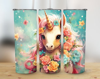 3D Unicorn 20 oz Skinny Tumbler Sublimation Design, Straight And Tapered Tumbler Wrap, Tumbler Design, Instant Digital Download PNG