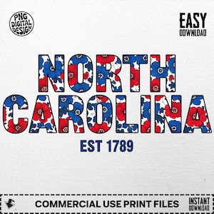 Floral North Carolina Png, Retro America Png, 4th Of July PNG, North Carolina Sublimation Design, America Coquette Png, Patriotic Download