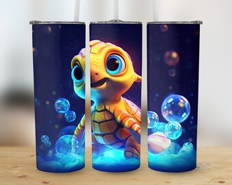 Baby Sea Turtle 20 oz Skinny Tumbler Sublimation Design, Straight And Tapered Tumbler Wrap Design, Instant Digital Download PNG