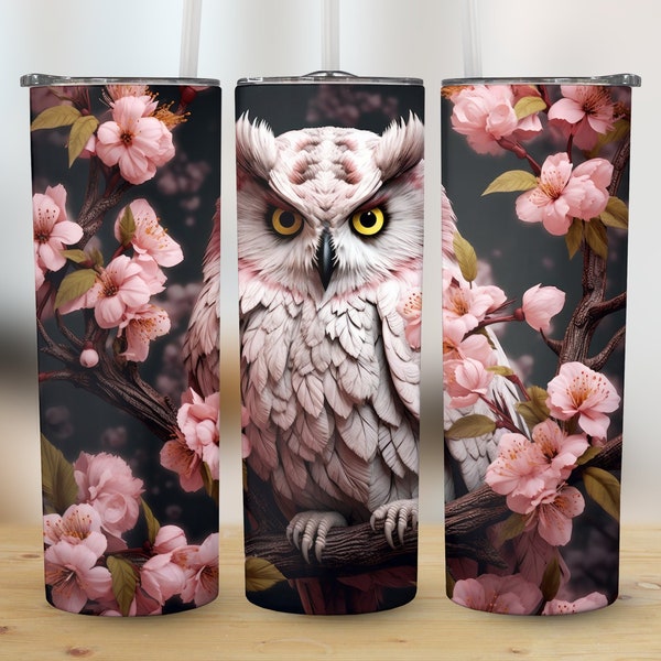 3D Owl 20 oz Skinny Tumbler Sublimation Design, Straight And Tapered Tumbler Wrap, Tumbler Design, Instant Digital Download PNG