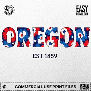 Floral Oregon Png, Retro Oregon Png, 4th Of July PNG, Oregon State Sublimation Design, Oregon Coquette Png, Patriotic Png Digital Download