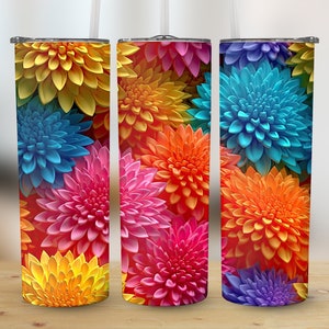 3D Chrysanthemum Flowers 20 oz Skinny Tumbler Sublimation, Straight And Tapered Tumbler Wrap, Tumbler Design, Instant Digital Download PNG