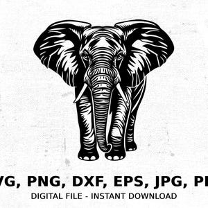 Elephant Digital Art, svg png eps dxf jpg, Cricut Files, African Animal Printable, Black and White, Vector Clipart, Commercial Use
