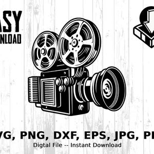 Vintage Movie Camera Digital Svg, Retro Film Projector Png, Cinema Eps, Dxf, Jpg, Cricut Cut Files, Vector Art, Instant Download