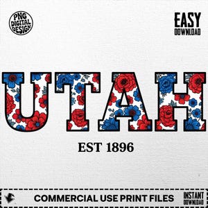 Floral Utah Png, Retro Utah Png, 4th Of July PNG, Utah Sublimation Design, America Coquette Png, Patriotic Png Digital Download